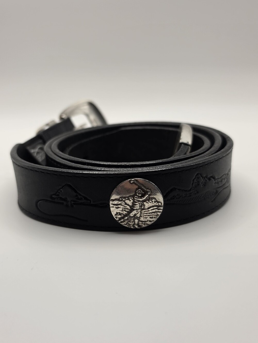 Onyx Brighton Roberts Golf Belt Black Leather Silver Concho Medallions Size 42
